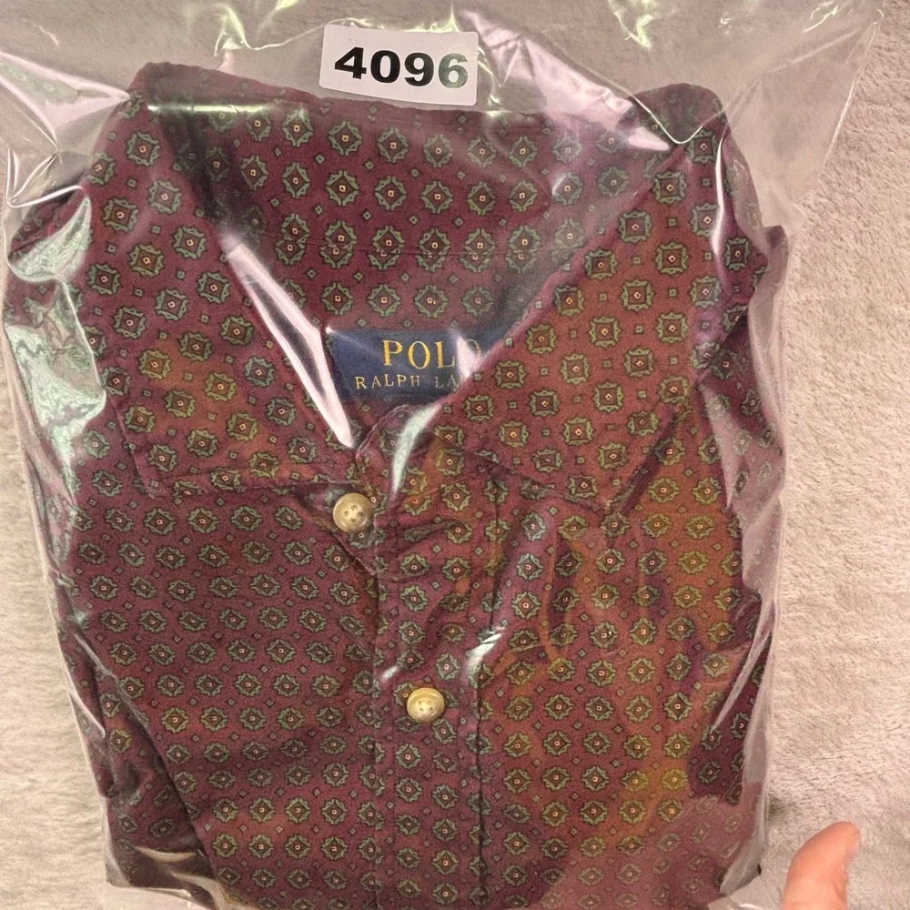 Polo Ralph Lauren‎ Mens Button Down Shirt L Burgundy Medallion Print Cotton